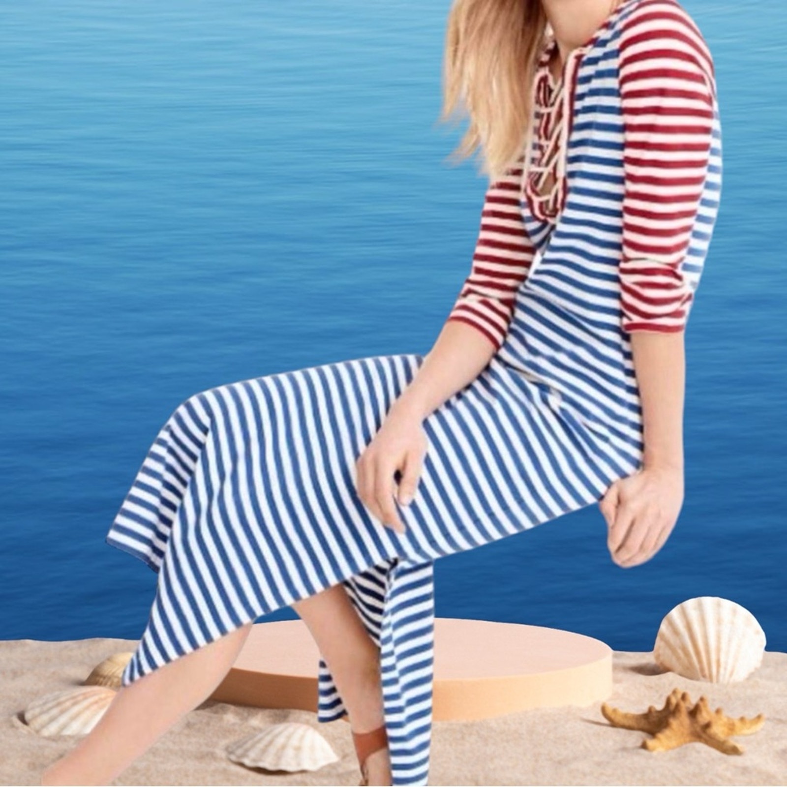 J.Crew Nautical Sailor, Red, White And Blue Maxi Dress 100% Cotton Size Small
